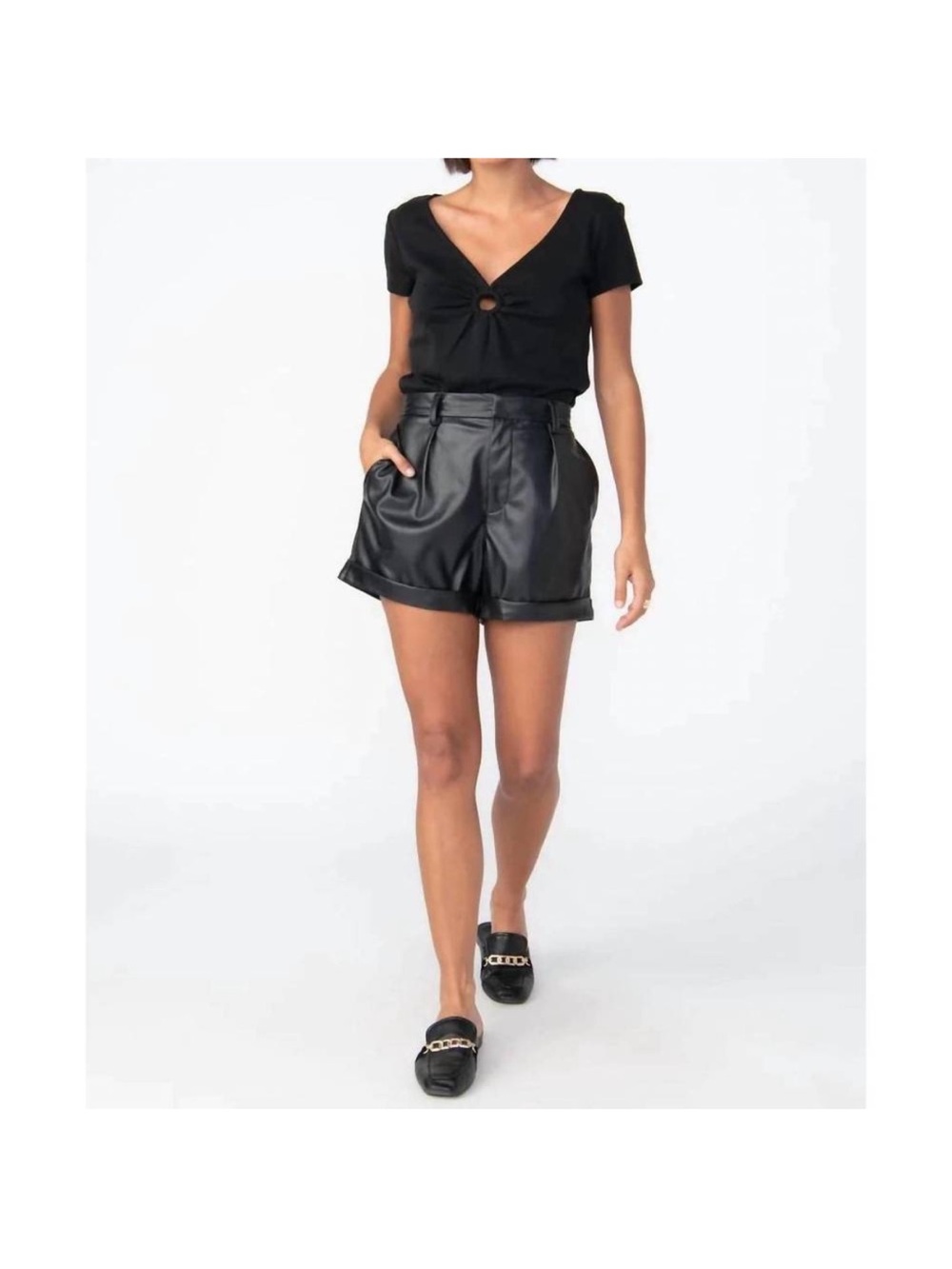 Sanctuary Faux Leather Daily Shorts Size 31 Black High Rise Cuffed Vegan Leather